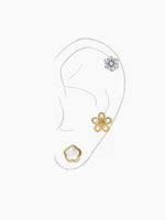 Tahila Floral Trio 18K Gold Plated Women's Earrings Set