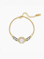 Viyana Solitaire Halo Layered 18K Gold Plated Mangalsutra Bracelet