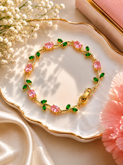 Tulip Bracelet | Pink Crystal 18K Gold-Plated Bracelet for Women