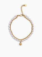 Beatrice Layered Pearl Charm 18K Gold Plated Bracelet