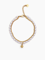 Beatrice Layered Pearl Charm 18K Gold Plated Bracelet