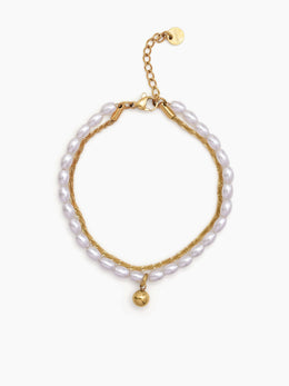 Beatrice Layered Pearl Charm 18K Gold Plated Bracelet