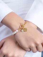Celviana Heart Pearl 18K Gold Plated Bracelet