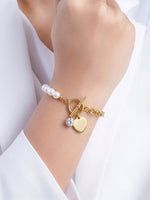Celviana Heart Pearl 18K Gold Plated Bracelet