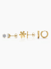 Cireva Flower Trio 18K Gold Plated Women's Earrings Set
