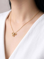 Florina Bow Heart Solitaire 18K Gold Plated Necklace