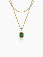 Lavena Green Stone 18K Gold Plated Layered Necklace