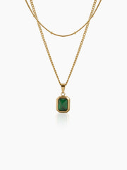 Lavena Green Stone 18K Gold Plated Layered Necklace