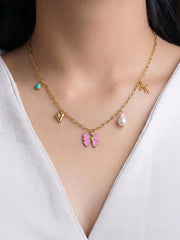 Maribel Bow Pearl Charms Necklace