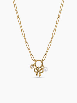 Mariette Bow Charms 18K Gold Plated Necklace