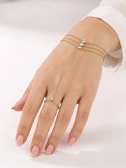 Maristel Diamond Layered Chain 18K Gold Plated Ring Bracelet