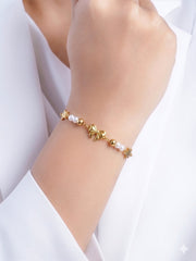 Melviana Bow Pearl 18K Gold Plated Charm Chain Bracelet