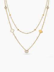 Noemi Clover Diamond 18K Gold Plated Layered Necklace