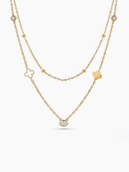 Noemi Clover Diamond 18K Gold Plated Layered Necklace