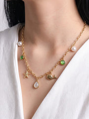 Ondine Ocean Pearl Charms 18K Gold Plated Choker Necklace