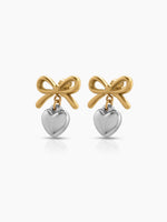 Renora Bow Heart 18K Gold Plated - Silver Earrings
