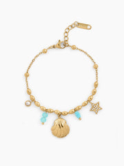 Soraya Ocean Shell Charm 18K Gold Plated Chain Bracelet