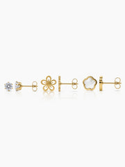 Tahila Floral Trio 18K Gold Plated Women's Earrings Set