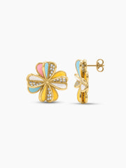 Vesira Multicolour Floral Diamond 18K Gold Plated Earrings