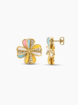 Vesira Multicolour Floral Diamond 18K Gold Plated Earrings