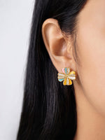 Vesira Multicolour Floral Diamond 18K Gold Plated Earrings