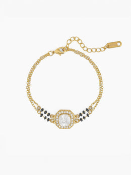 Viyana Solitaire Halo Layered 18K Gold Plated Mangalsutra Bracelet